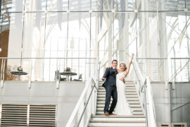 Indianapolis bride & groom on library steps