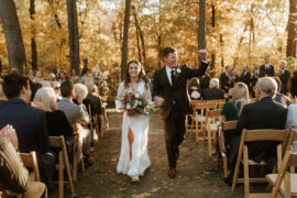 Bride and Groom Just Married in Fall Outdoor Ceremony